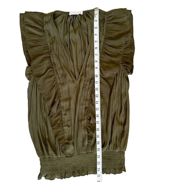 Ramy Brook Smocked Ruffle Sleeveless Green Top Blouse fits like XS/S - Picture 12 of 13